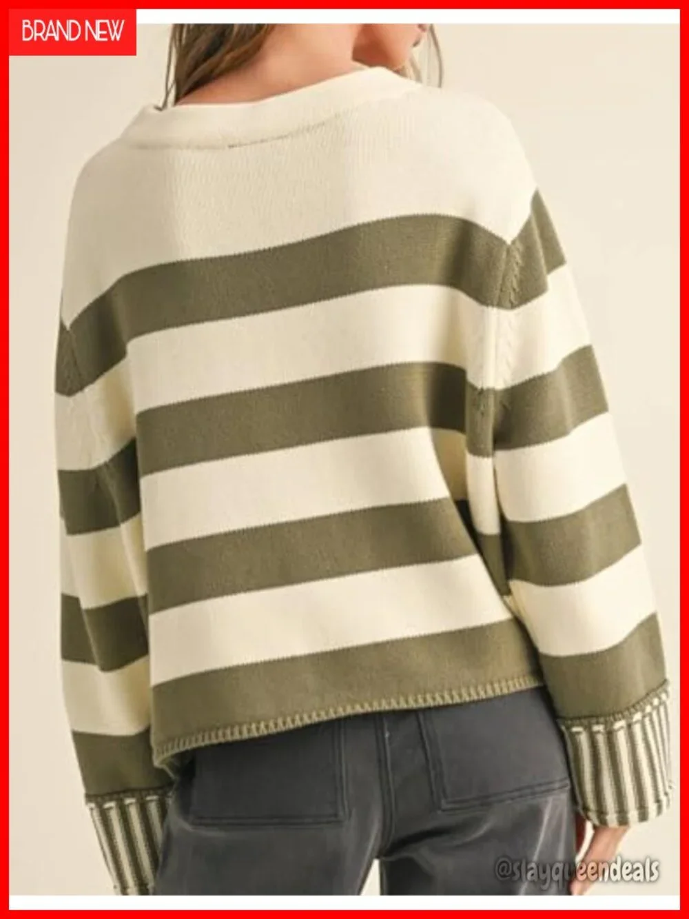 Women's Casual Loose Striped Sweater Fall Long Sleeve Crew Neck Knitted